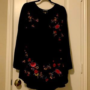 Floral embroidered black blouse